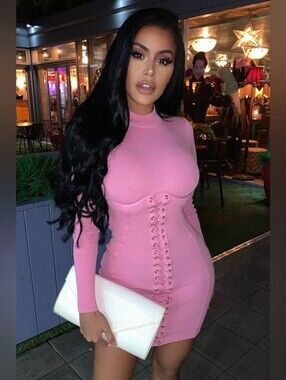fashion nova double slit long sleeve dress Spree Dress - Black